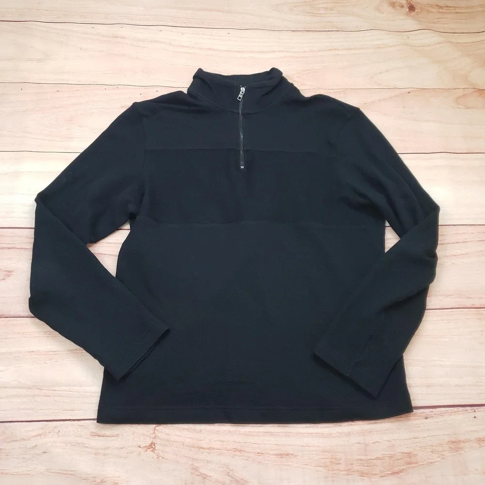 Ted Baker Sweater Mens Medium Black 1/4 Zip Mock‎ Neck Knit Cotton Pullover